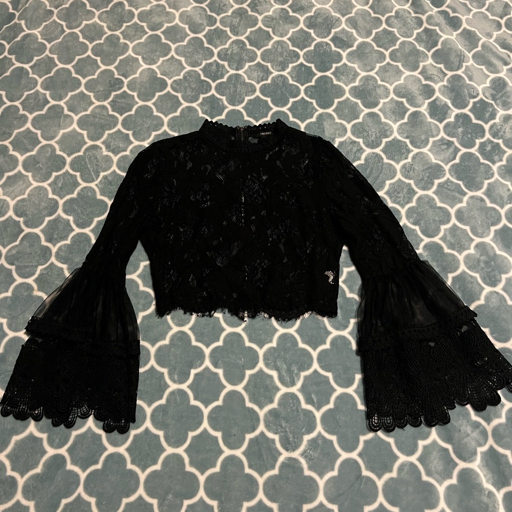 NEW Forever 21 Elegant Black Lace Bell Sleeve Top